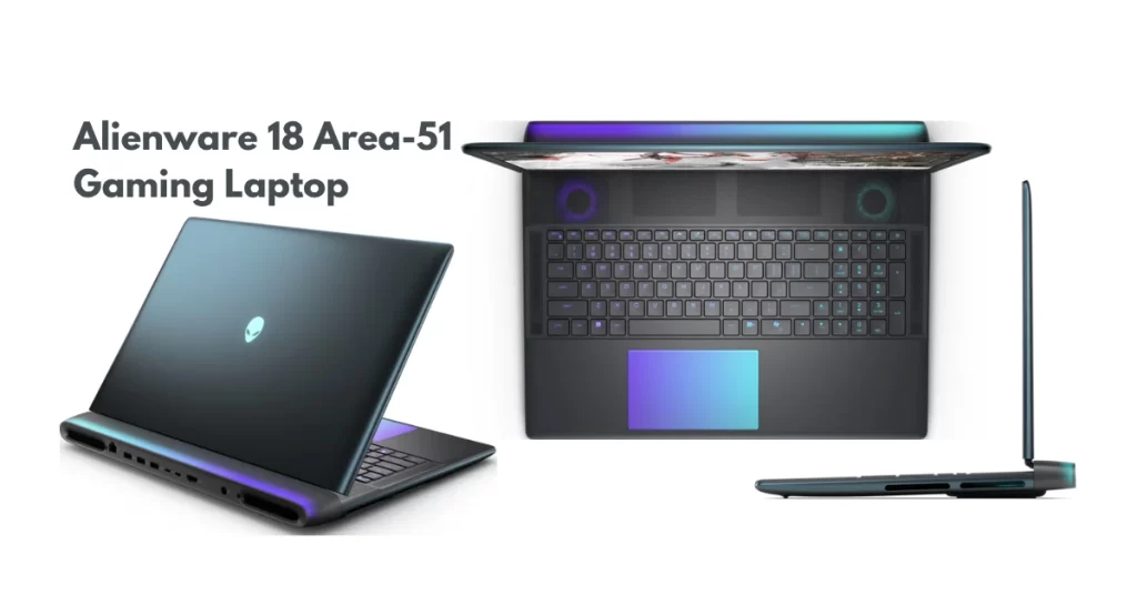 Alienware Area 51 गेमिंग लैपटॉप का एक स्टाइलिश क्लोज-अप शॉट, जिसमें उसकी RGB कीबोर्ड और प्रीमियम डिजाइन दिख रहा है।