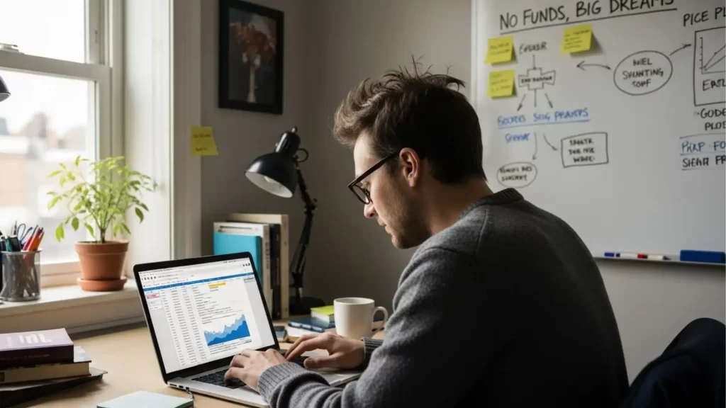 5 Business Ideas You Can Start from Home with No Money 2 A person working from home on laptop building a business without money