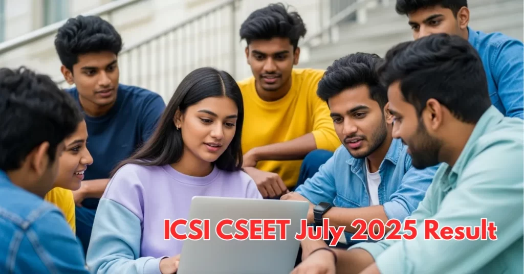 ICSI CSEET July 2025 Result घोषित, छात्र लैपटॉप पर अपना रिजल्ट देखते हुए उत्साहित है।