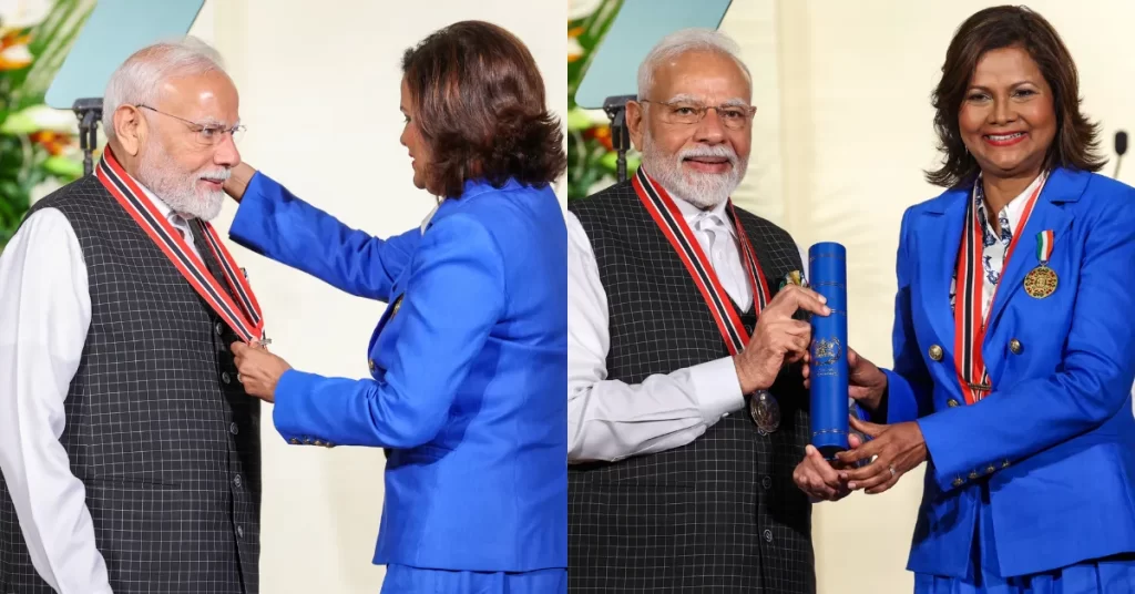 त्रिनिदाद एवं टोबैगो में सम्मानित होते पीएम मोदी