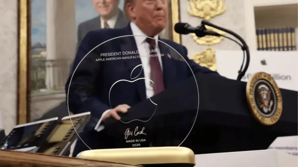 Apple CEO Tim Cook Gifts 24K Gold and Glass Statue to Donald Trump in Strategic Diplomatic Move 2 Tim Cook presents 24K gold statue to Donald Trump at White House